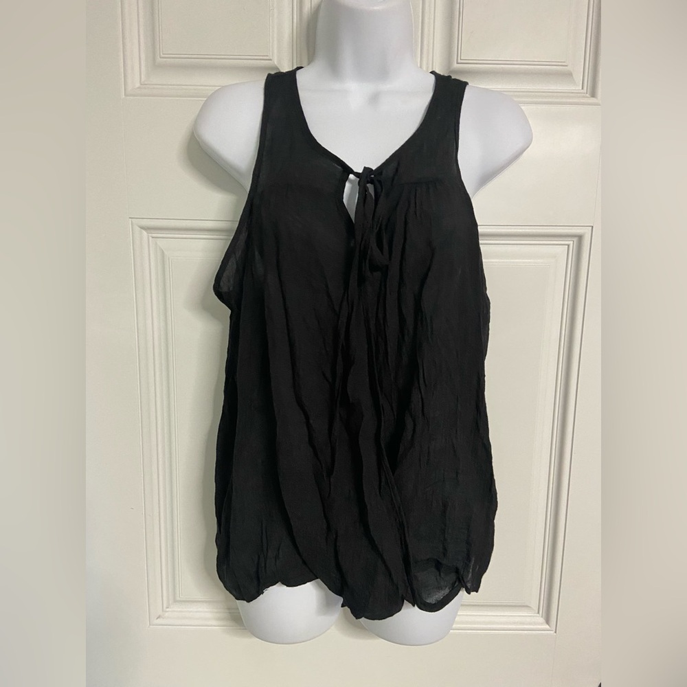 T5- MOON KISS Black Tie Neck Blousy Top